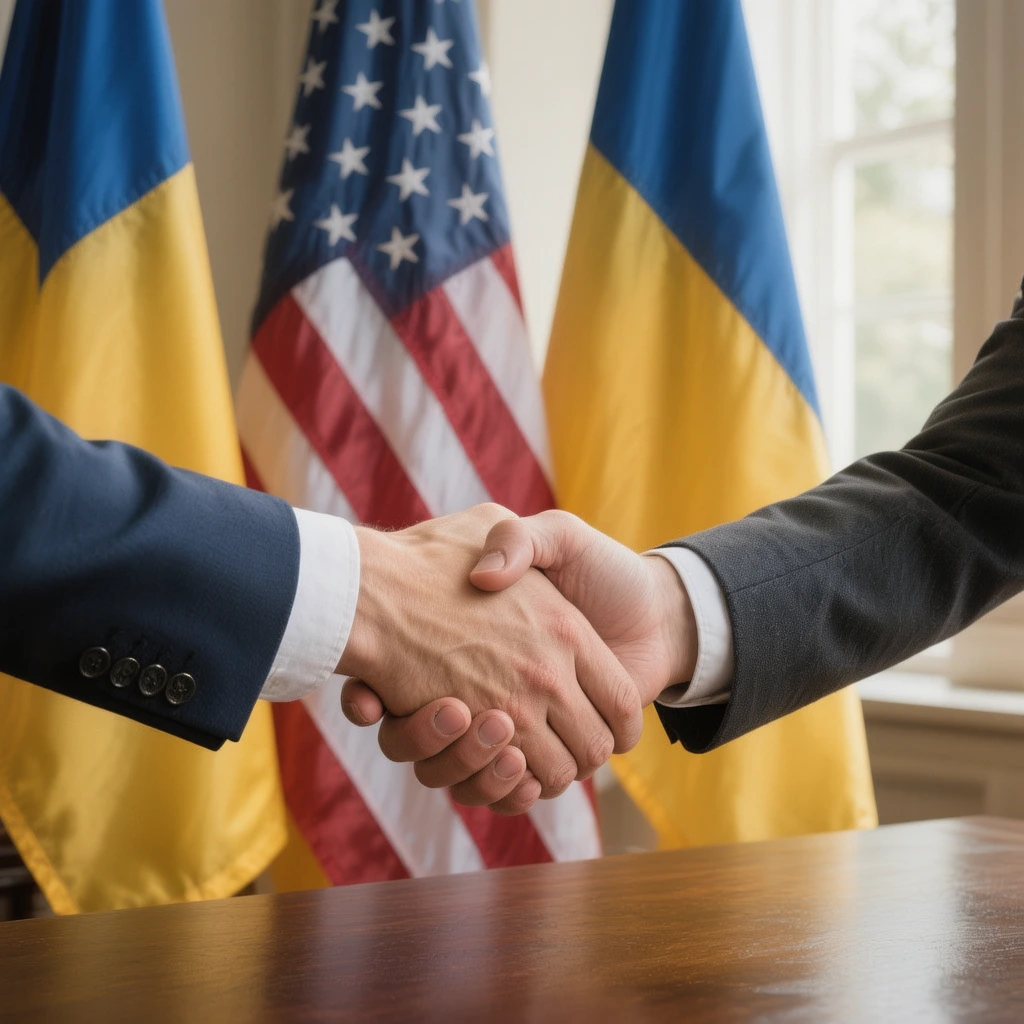 U.S. and Ukraine diplomatic talks handshake illustration