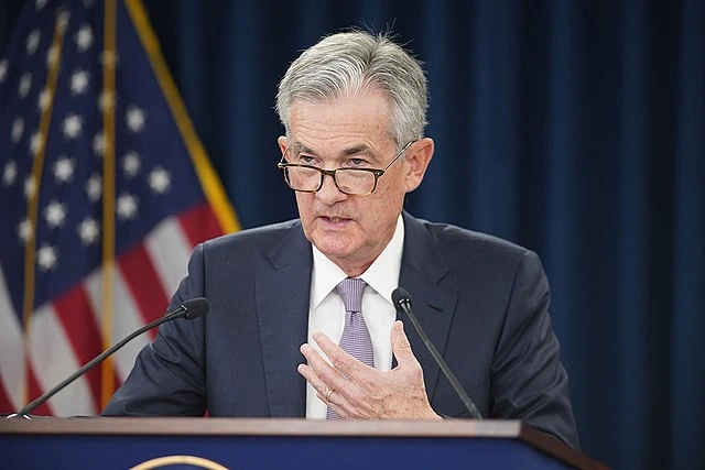 Federal Reserve Chair Jerome Powell speaking during a public appearance
