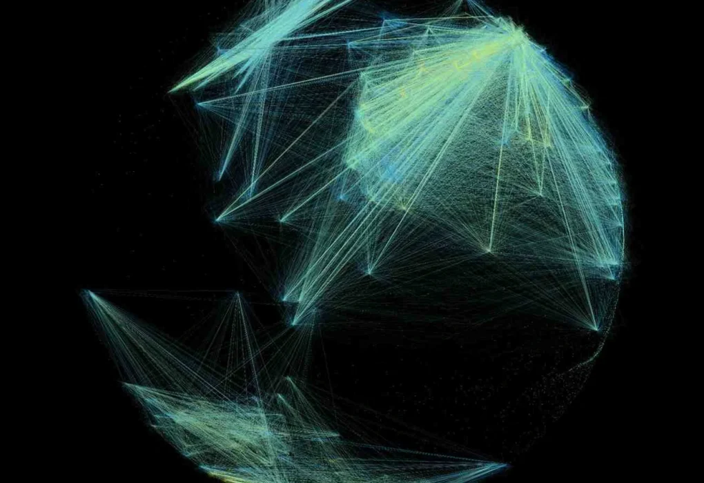 Abstract visualization of a global digital network representing malware-driven residential proxy infrastructure