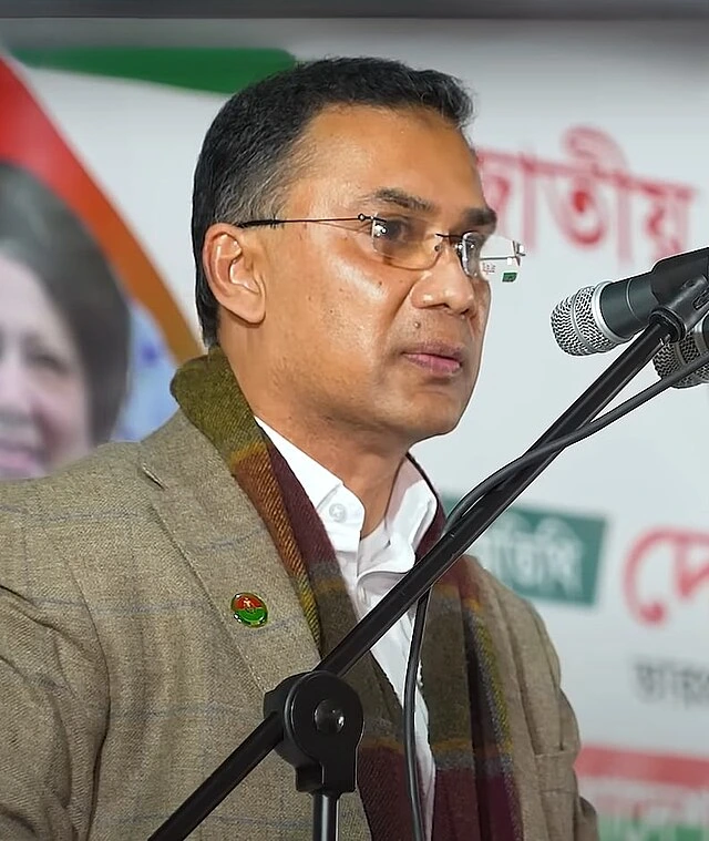 Tarique Rahman, senior leader of the Bangladesh Nationalist Party, speaking at a public event