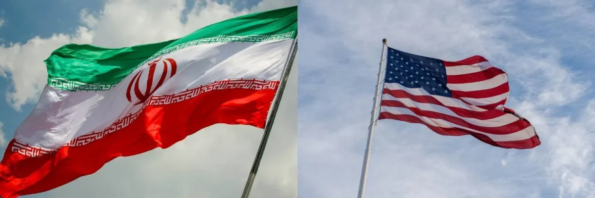 Illustration showing the flags of the United States and Iran side by side, representing diplomatic relations between the two countries