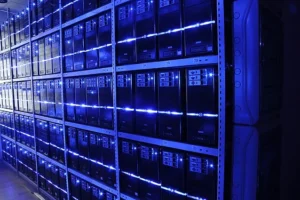 Server racks inside a cloud data center facility, representing AWS infrastructure during the UAE service disruption
