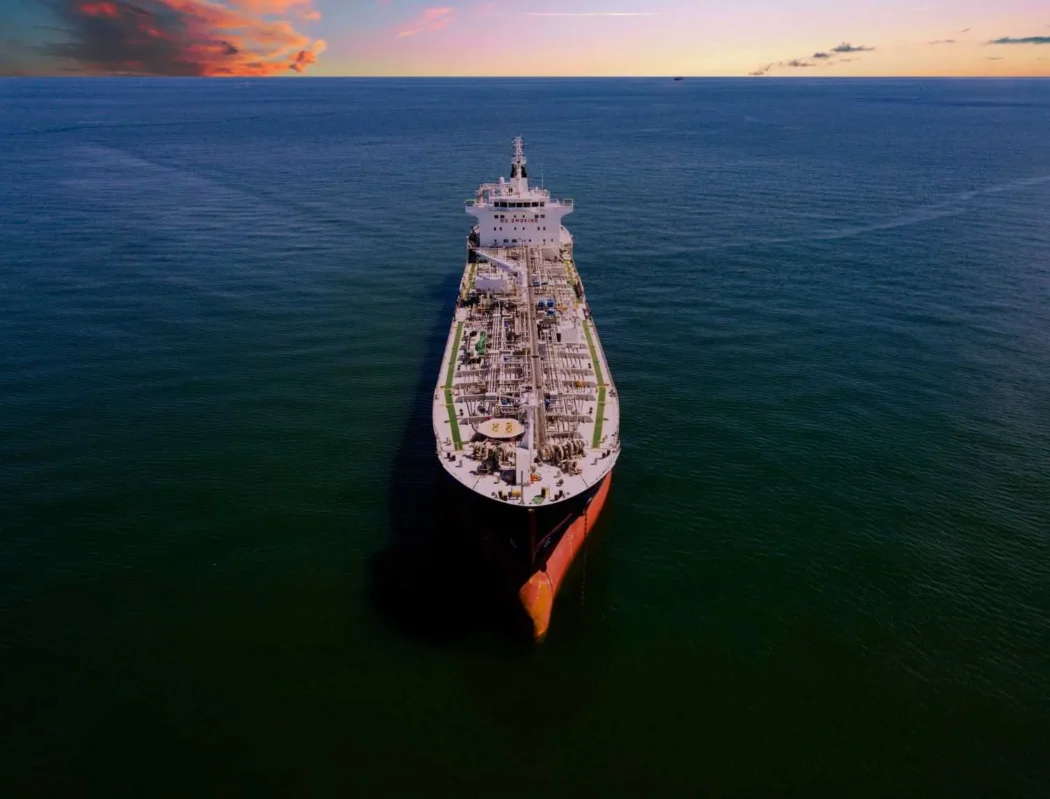 Large crude oil tanker sailing in open waters during international shipping operations
