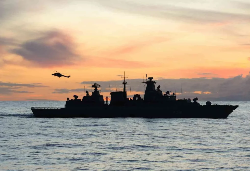 Naval warship conducting maritime security patrol in open waters